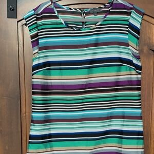 The Limited Multicolor Striped Cap Sleeve Blouse - Teal, Purple, Black, White